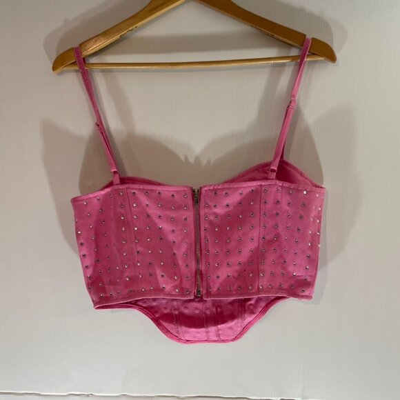 White Fox Women's Pink Rhinestone Bustier Top-Sz L-NEW - Picture 2 of 3